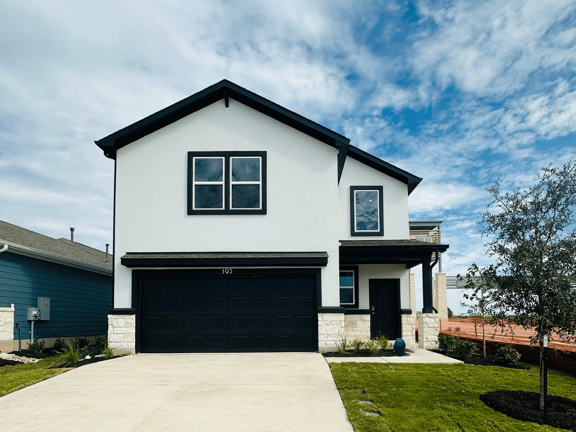 A house with a garage.