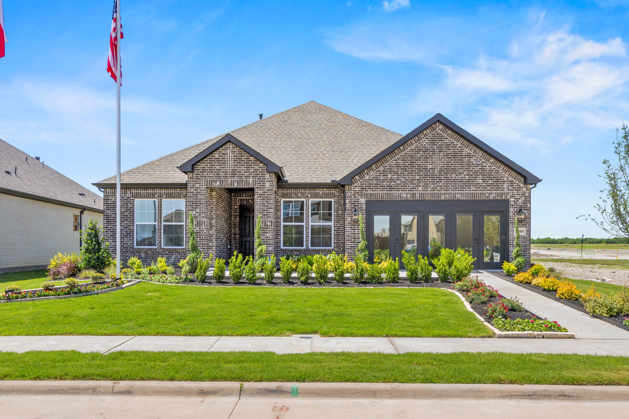 A house with a flag in the front.