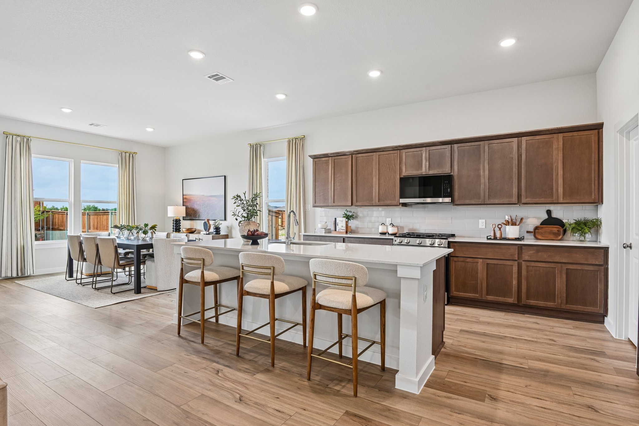 A kitchen with a large island.