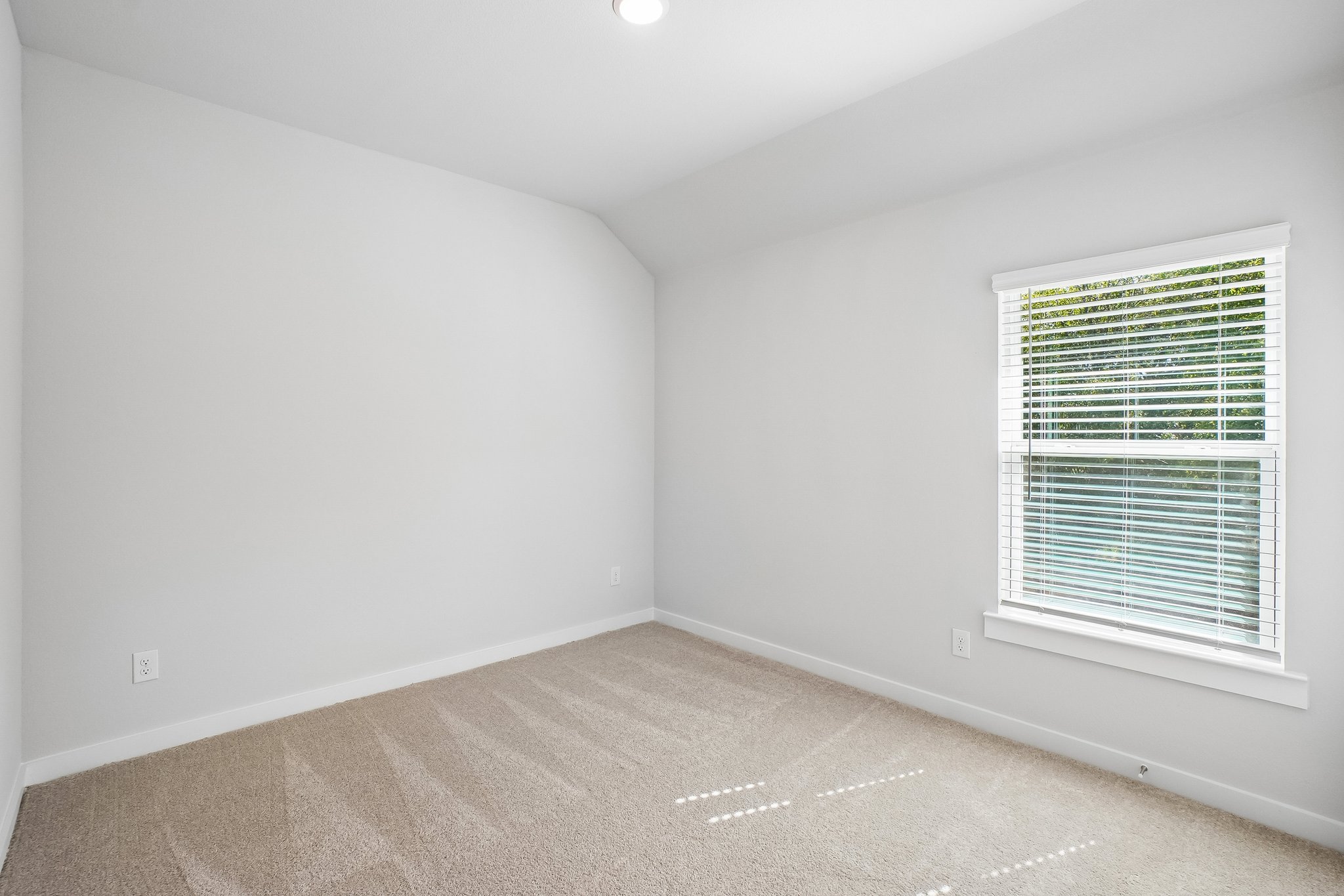 A room with a window and a carpet.