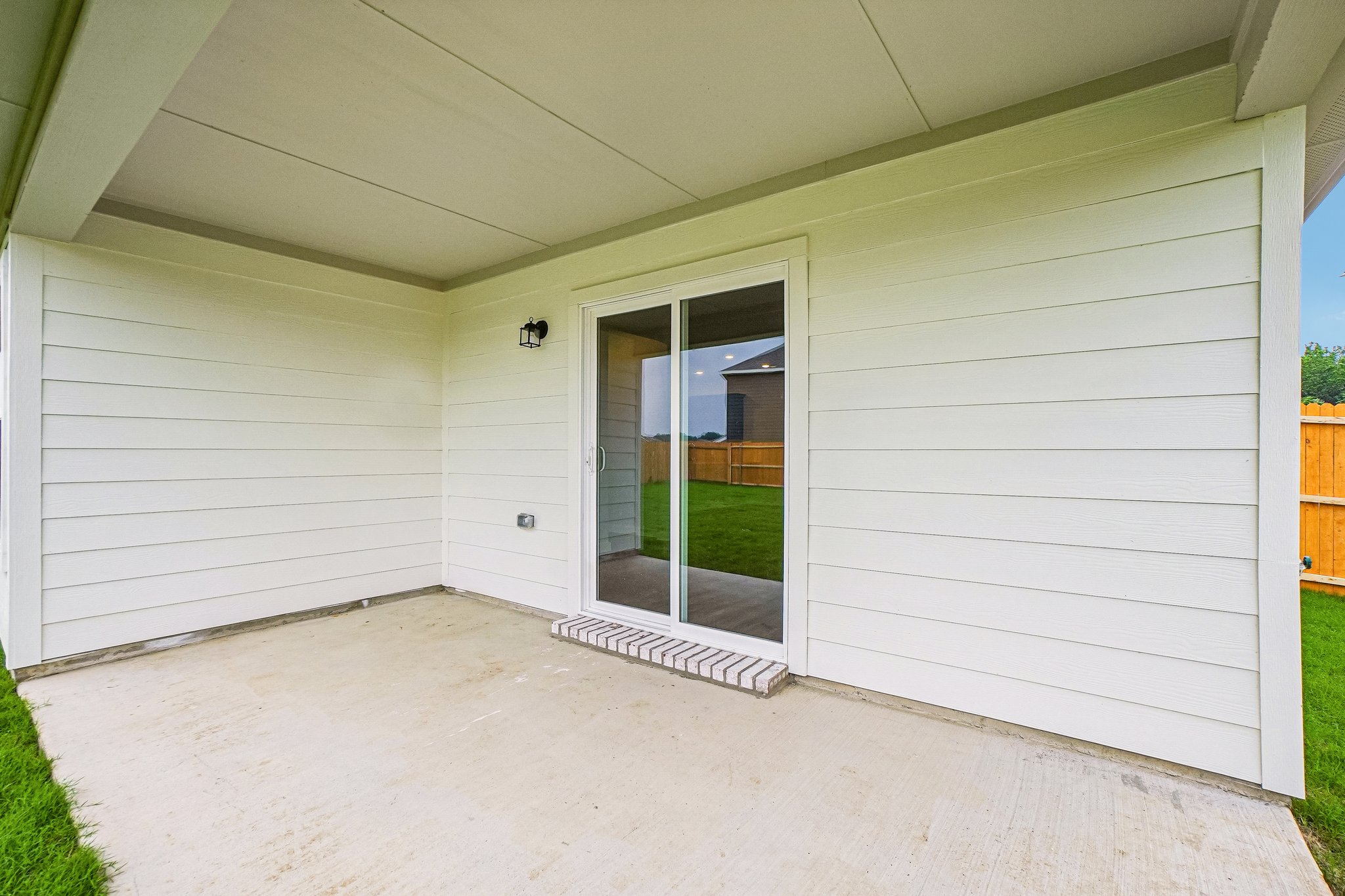 A garage with a white door.