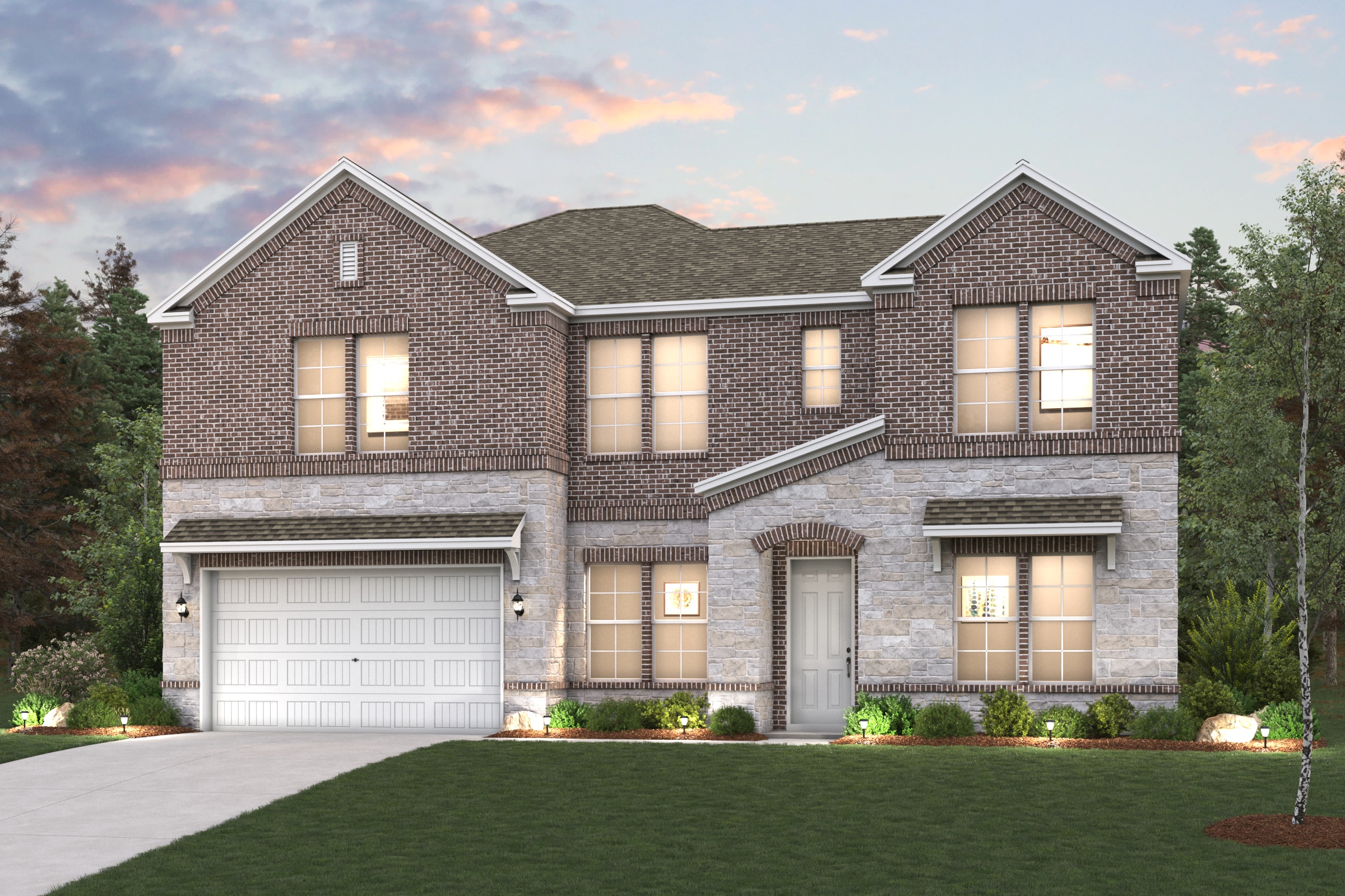 A large house with a garage.