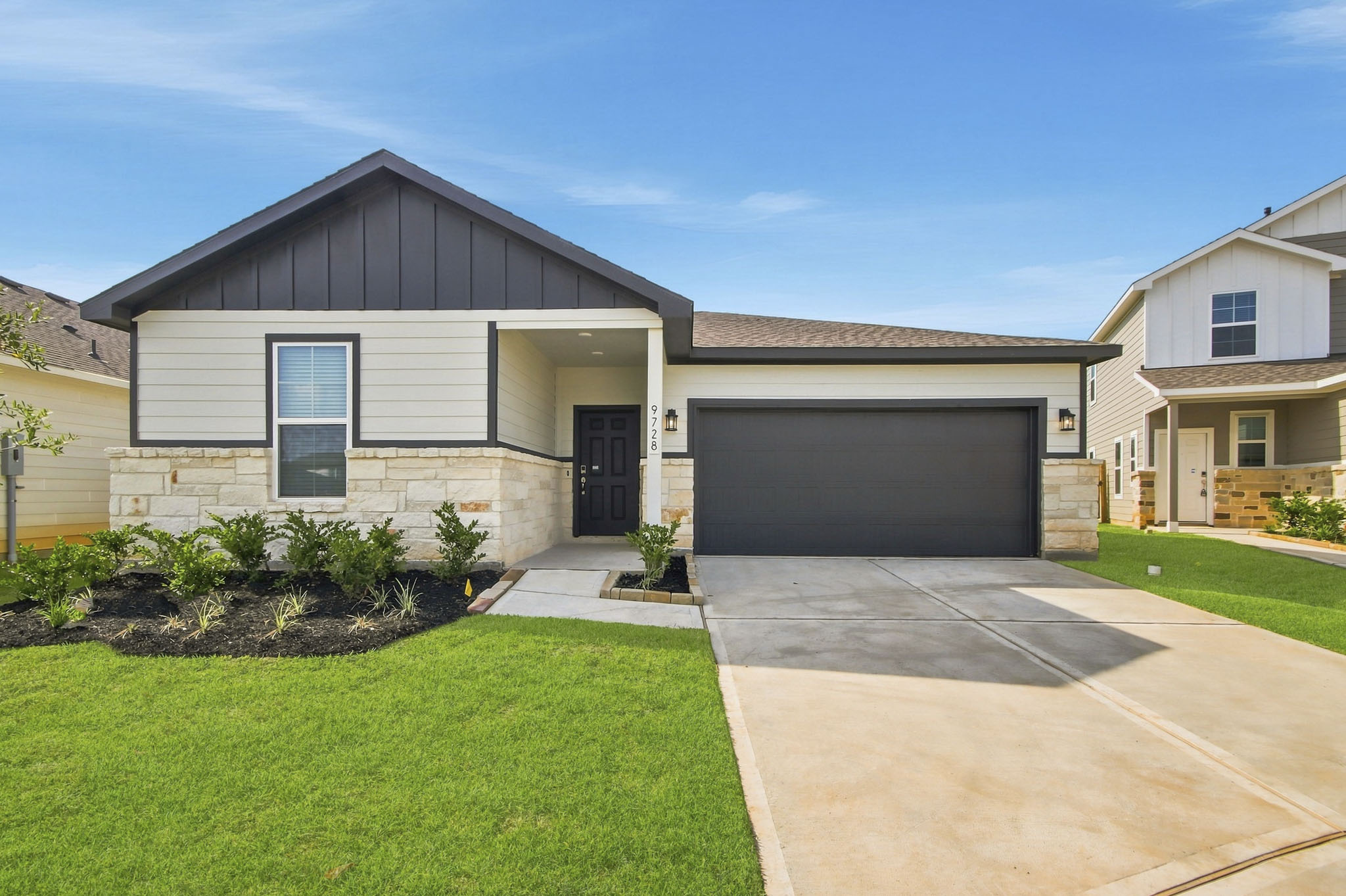 A house with a driveway.