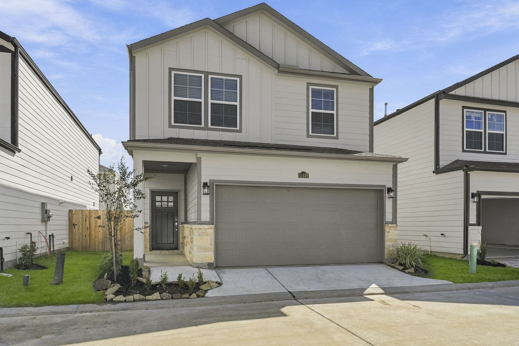 A house with a garage.