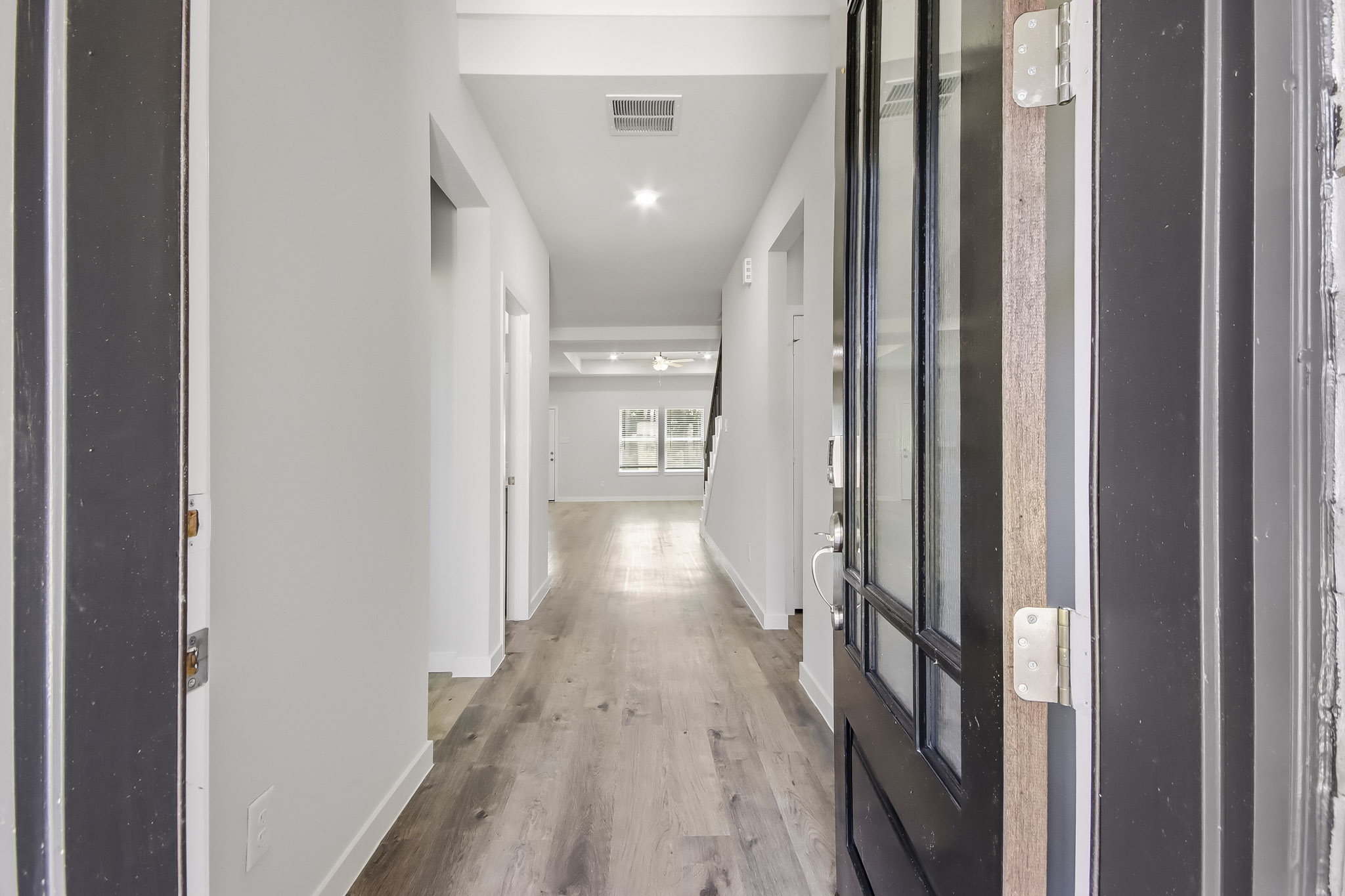 A hallway with doors.