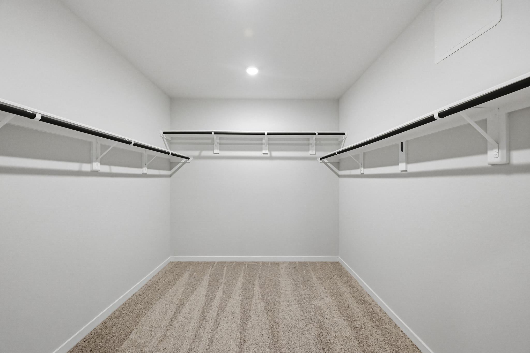 A white room with a carpet.