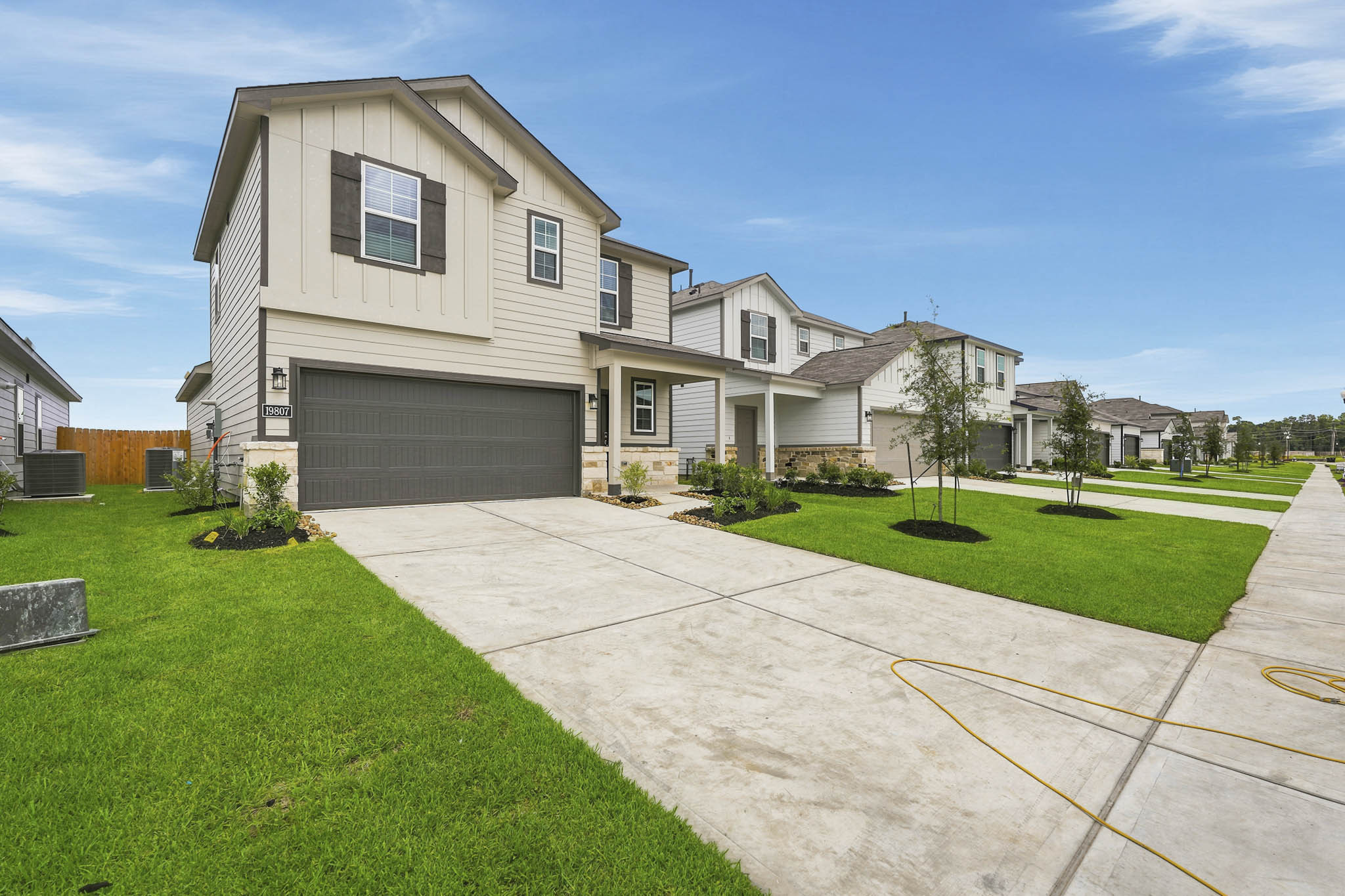 A house with a driveway.