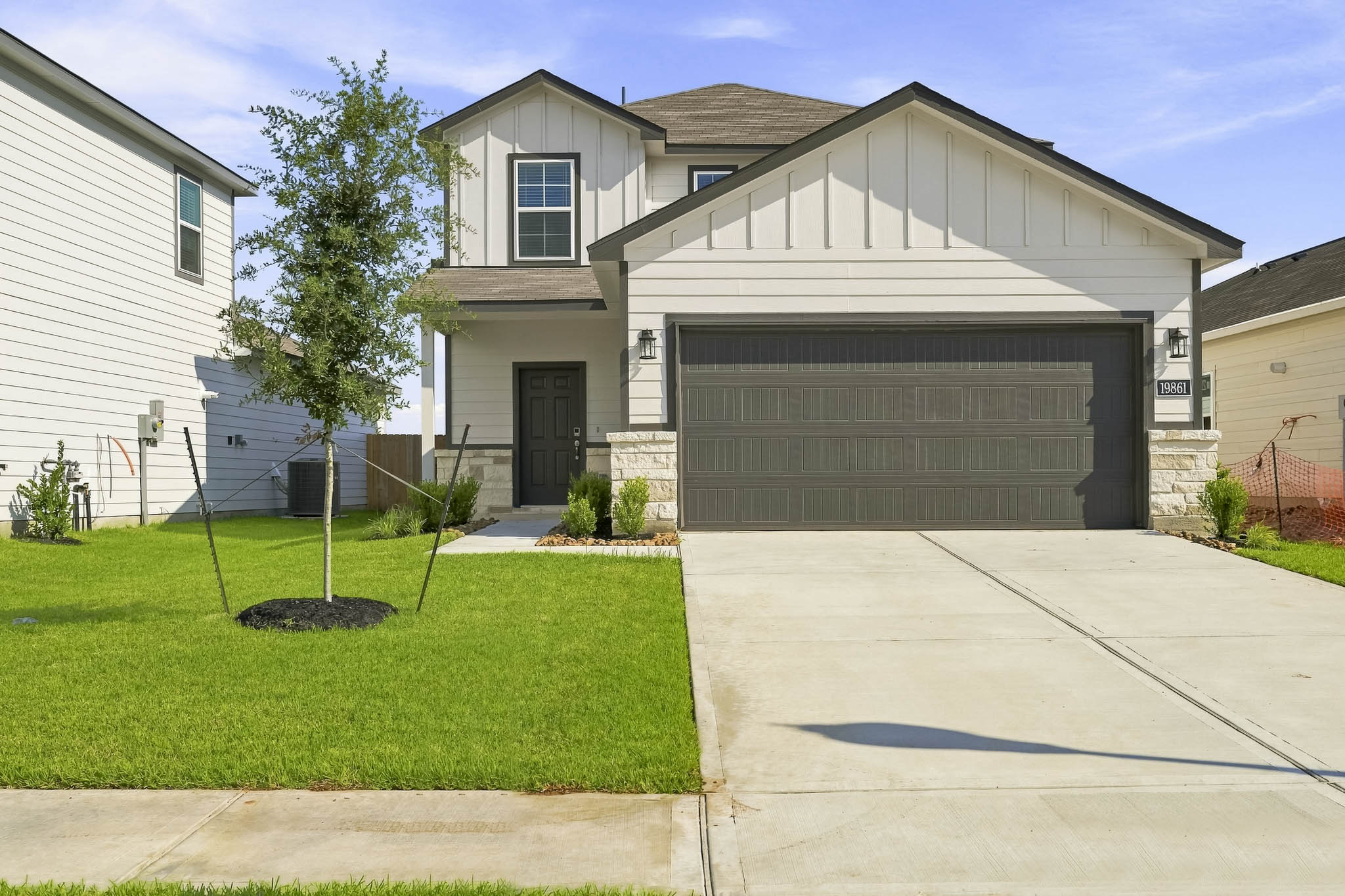 A house with a garage.