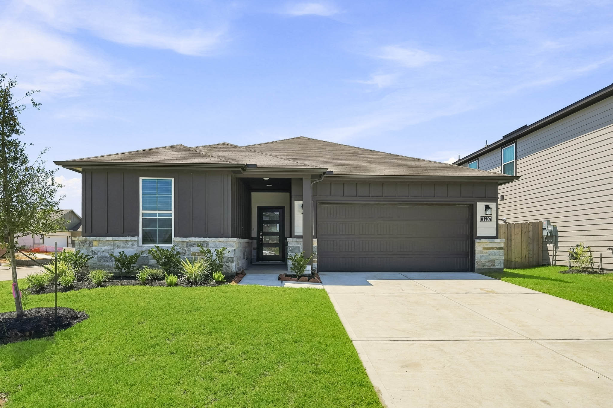A house with a garage.