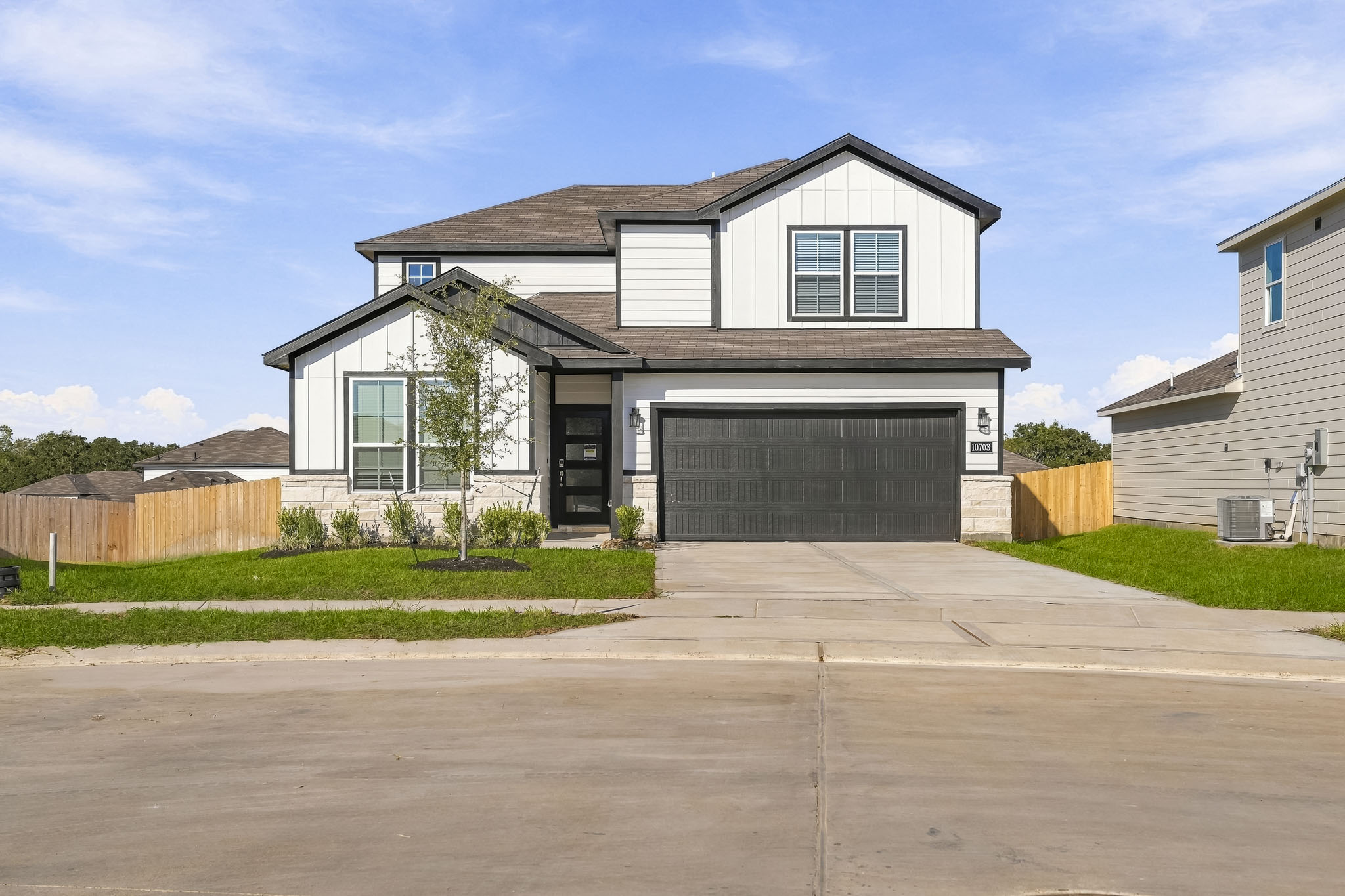 A house with a garage.
