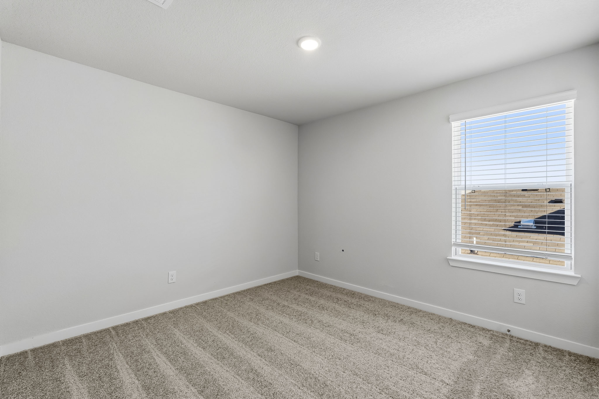 A room with a window and a carpet.