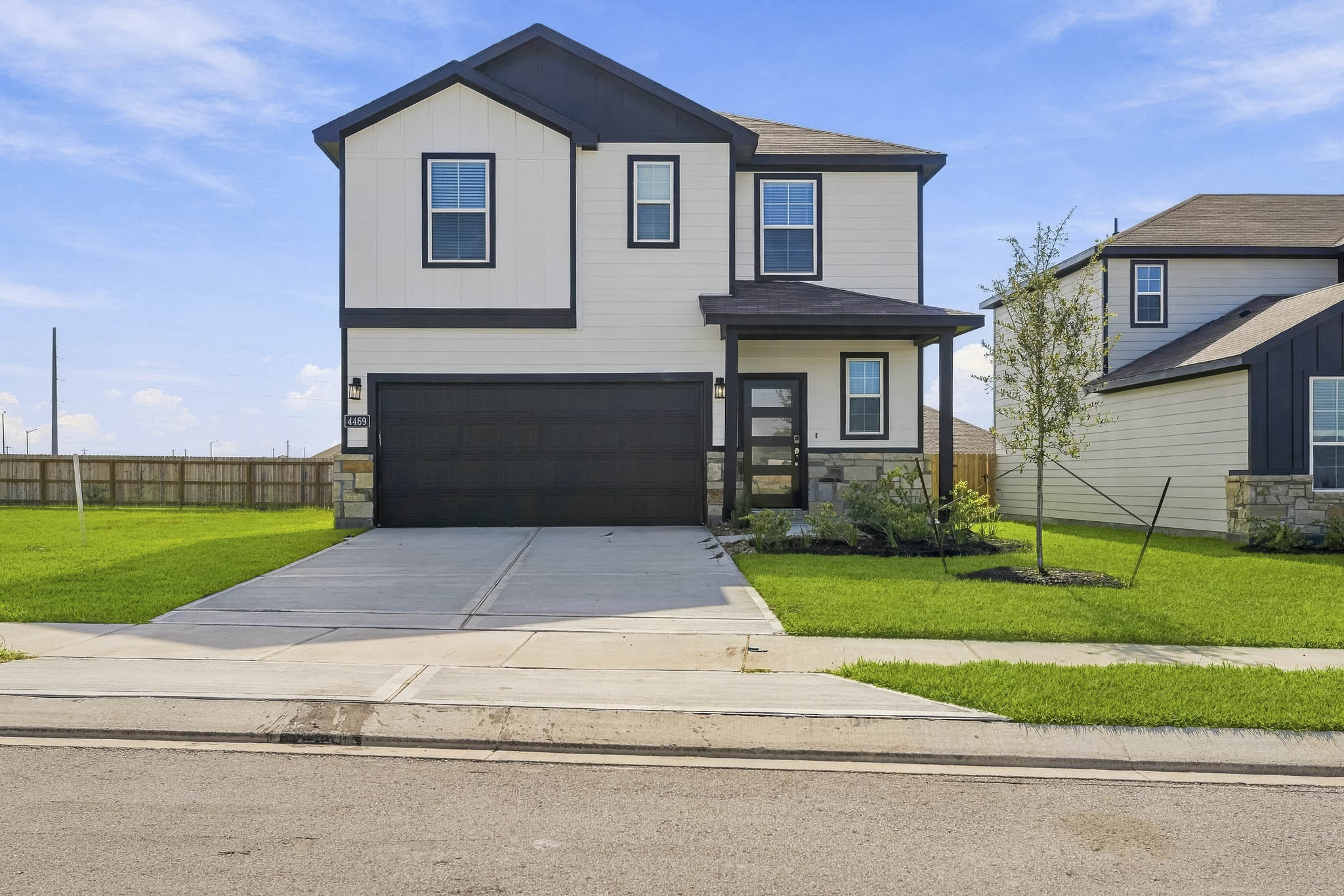 A house with a garage.