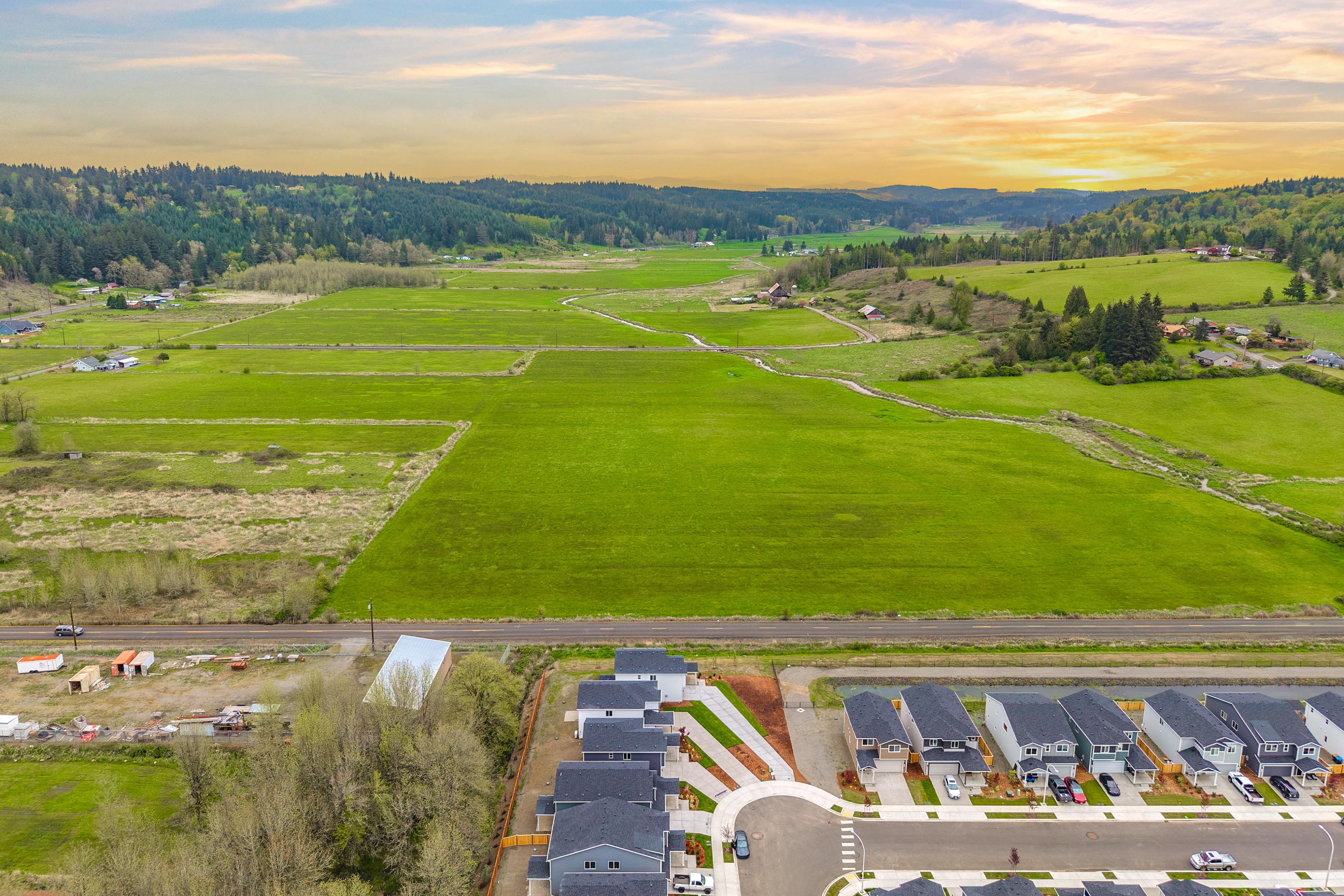 A large green field.
