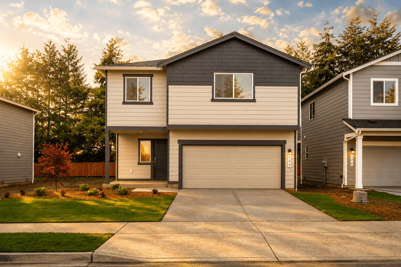 A house with a garage.
