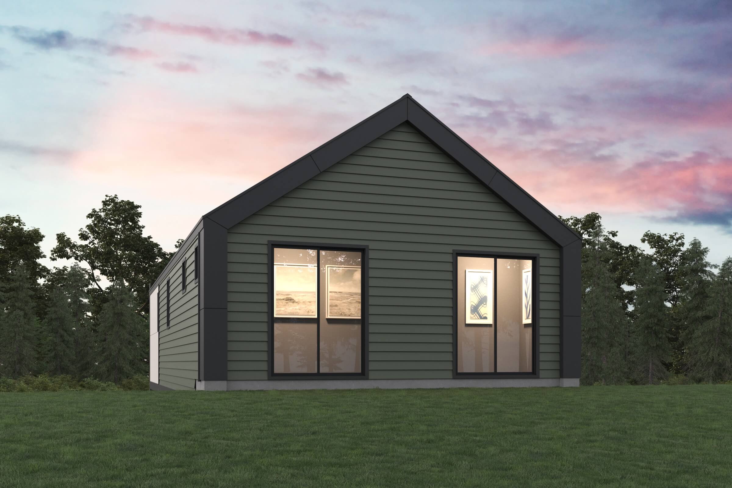 A house with a grass yard.