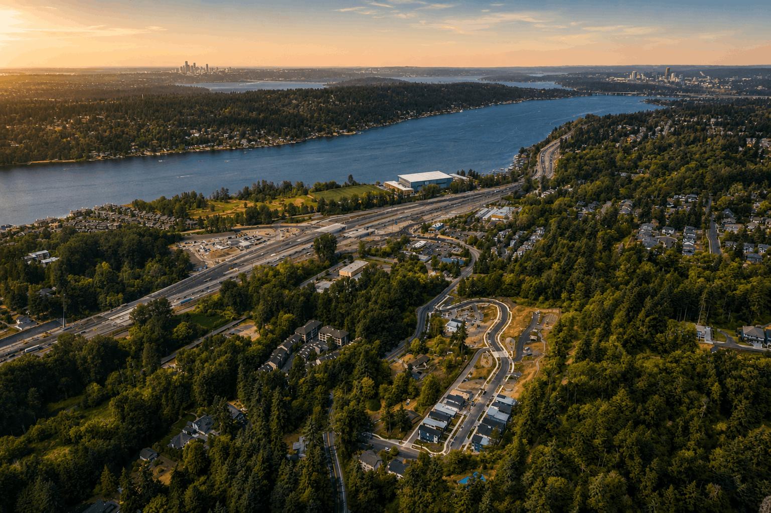A city next to a body of water.