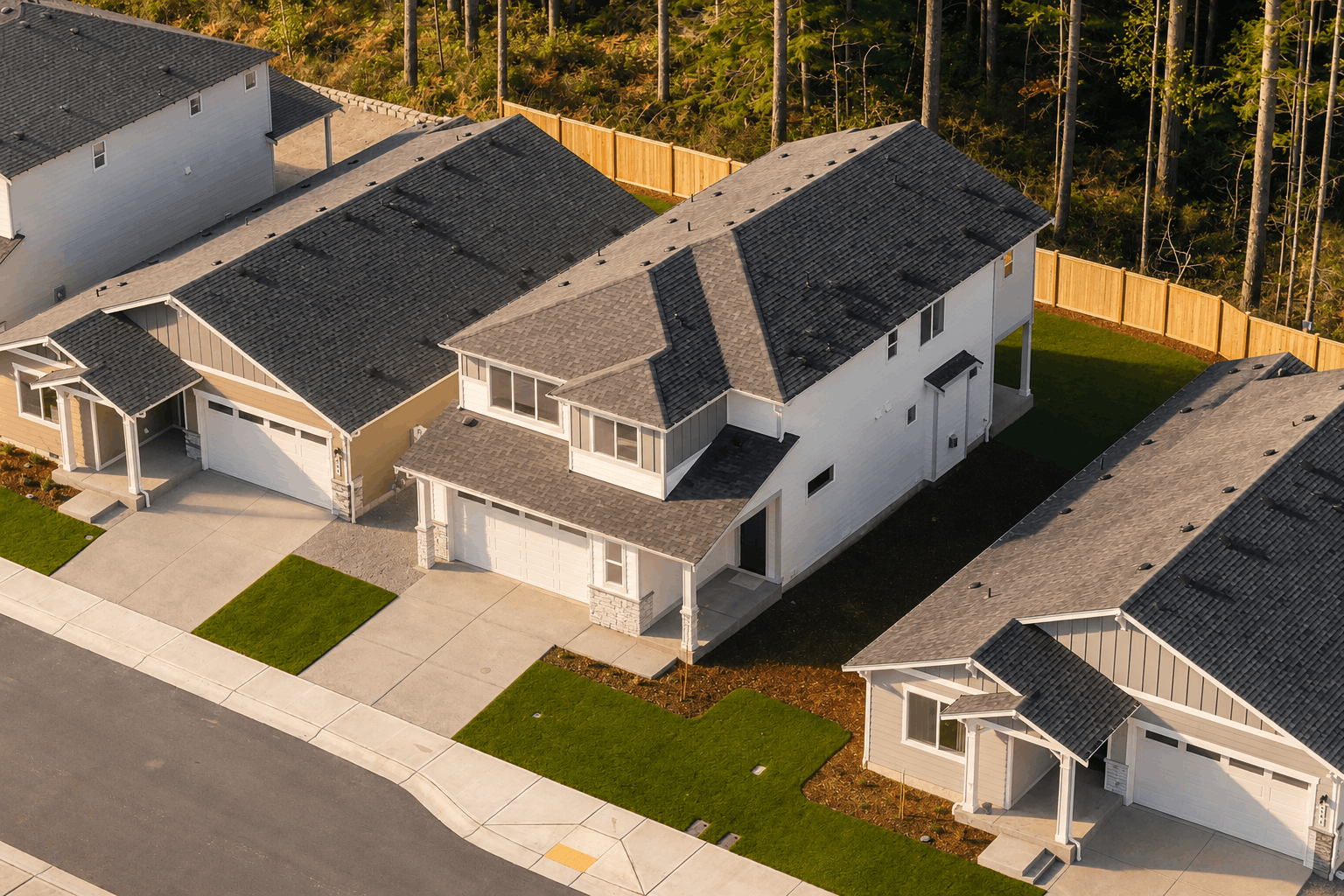 A building with a lawn and trees.