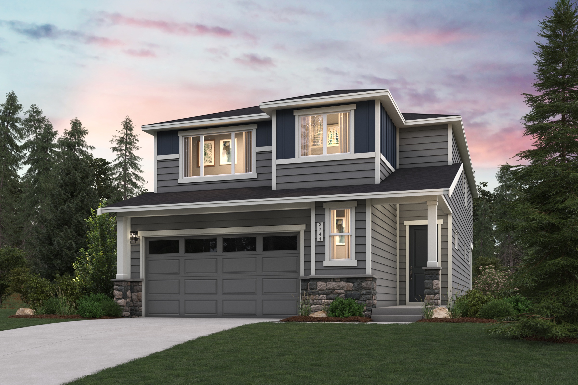 A house with a garage.