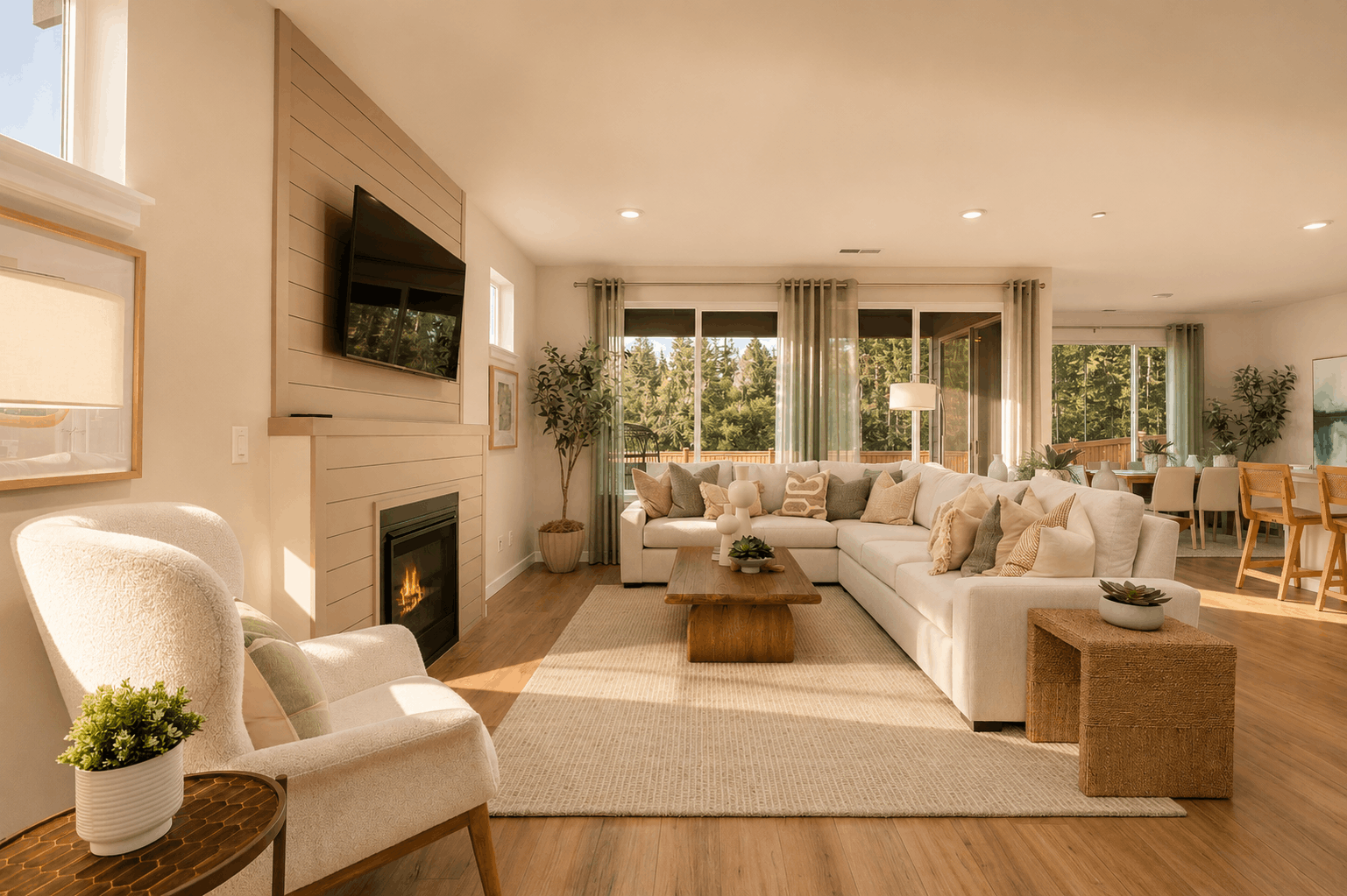A living room with a fireplace.