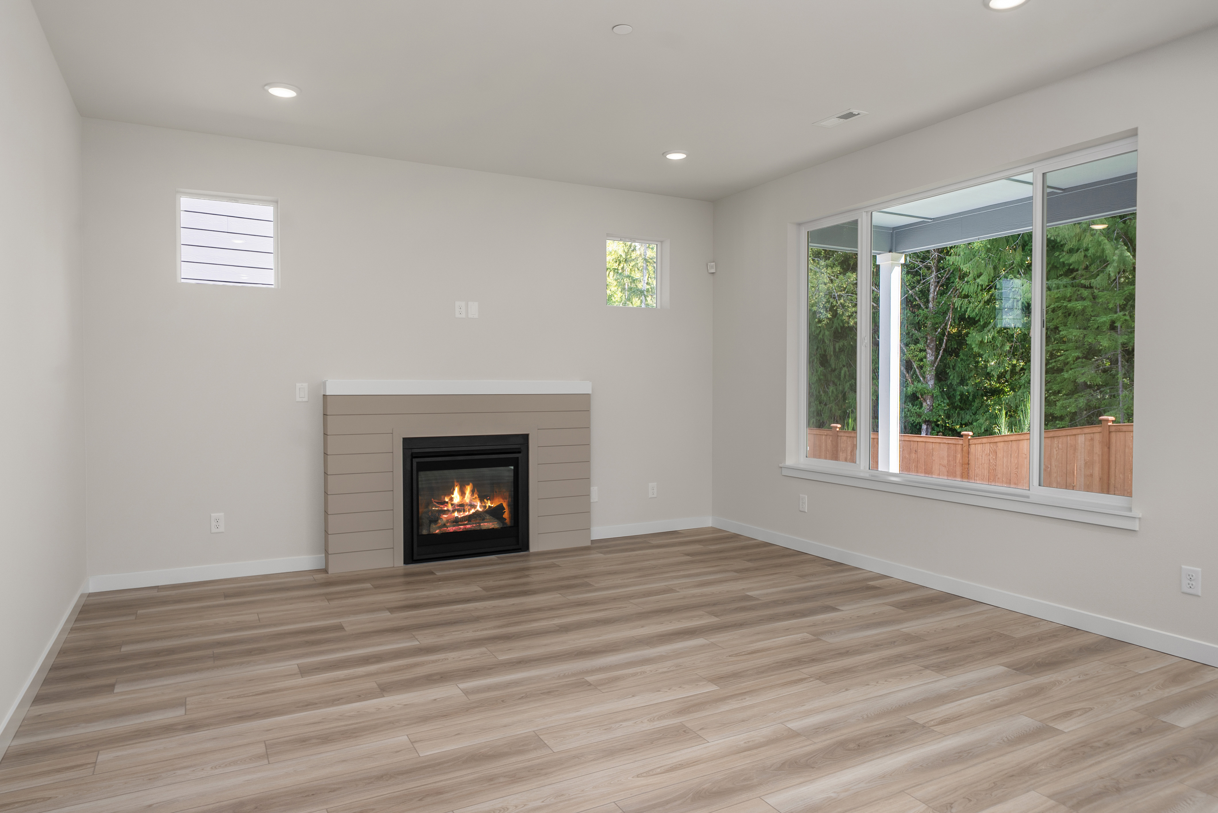 A fireplace in a room.