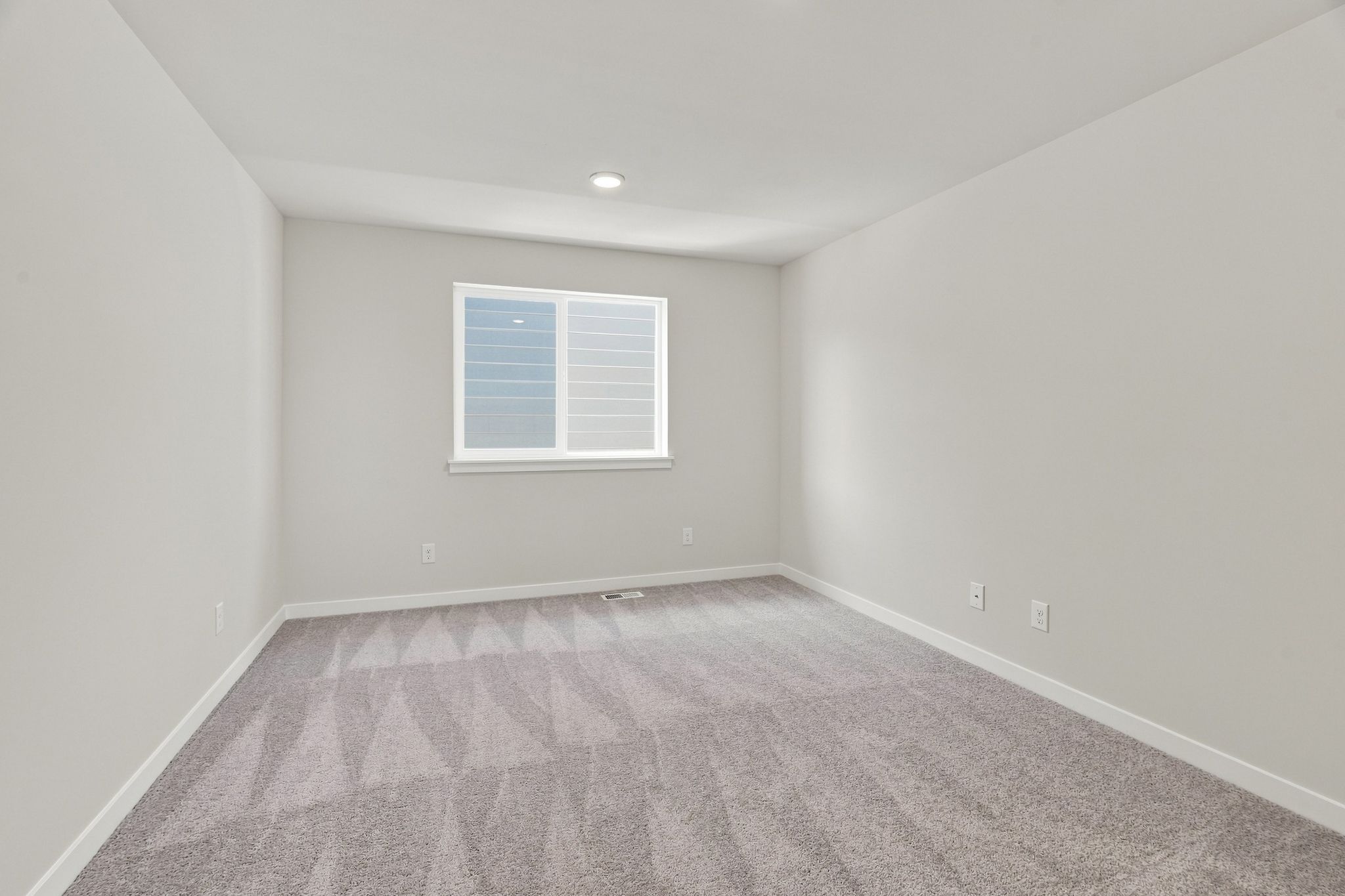 A room with a carpet and a window.