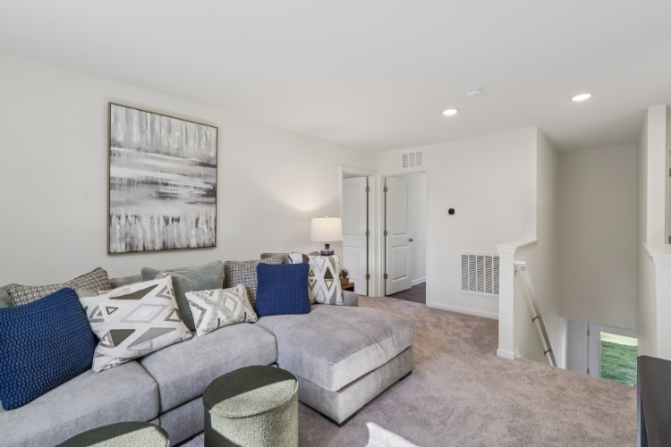 A living room with a couch and a coffee table.