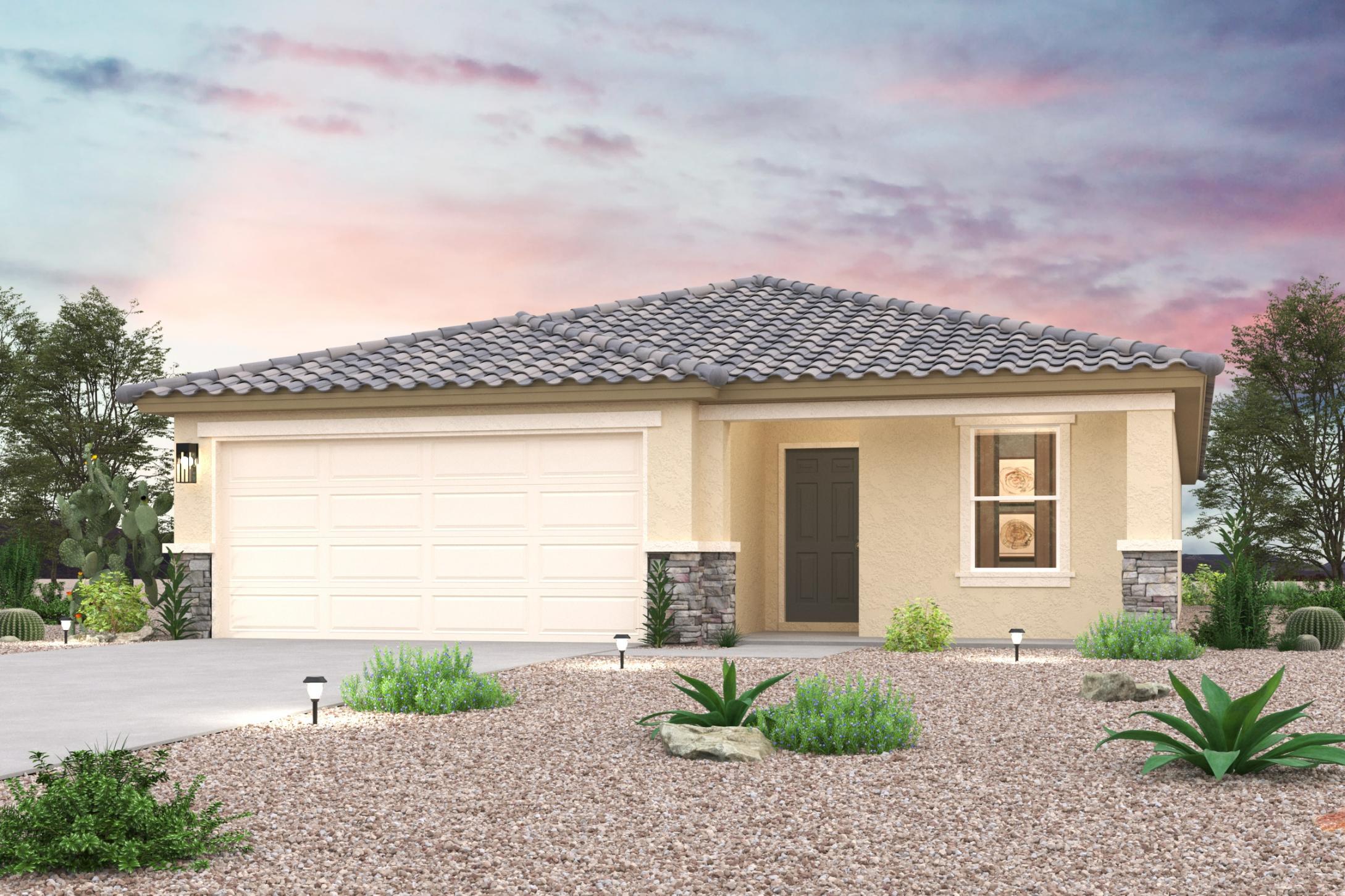 A house with a gravel driveway.