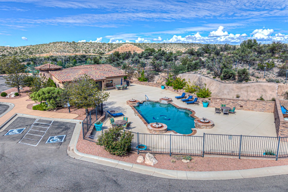 A swimming pool in a resort.