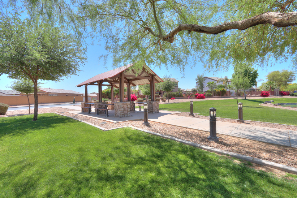 A gazebo in a park.