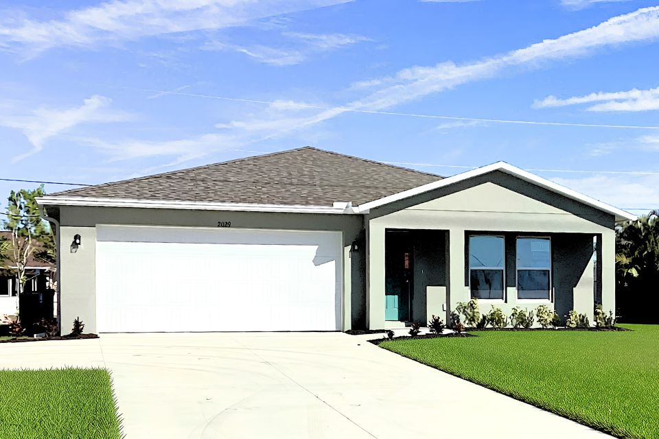 A house with a lawn.