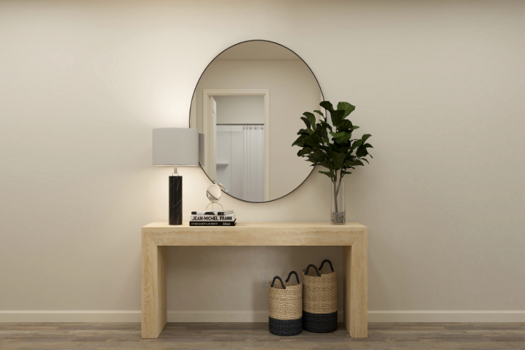 A mirror on a wall.