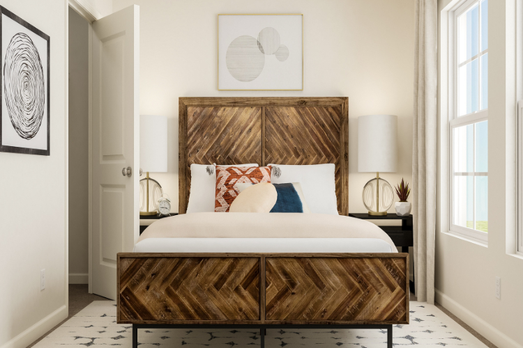 A bed in a room.