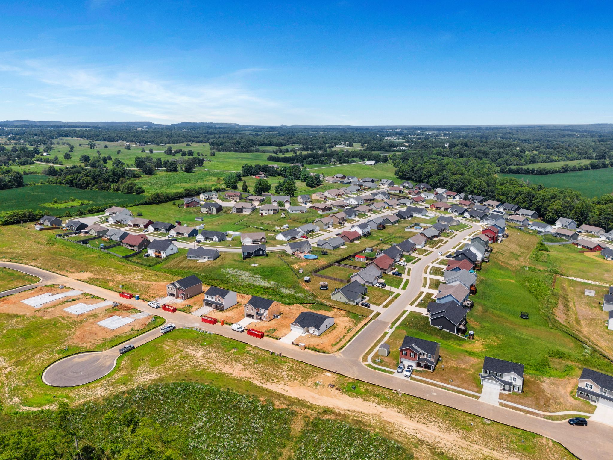 A small town with many houses.