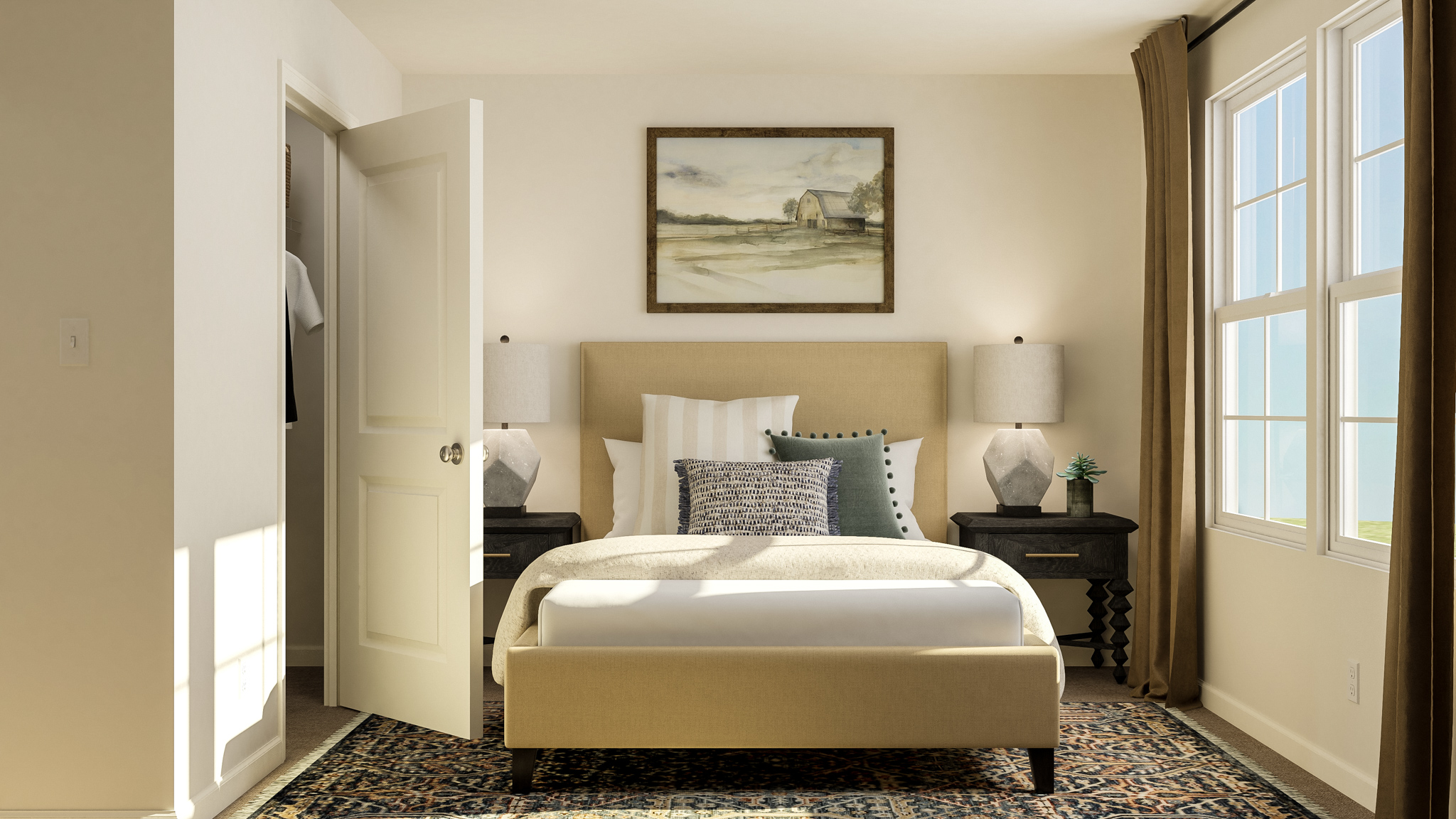 A bed in a room.
