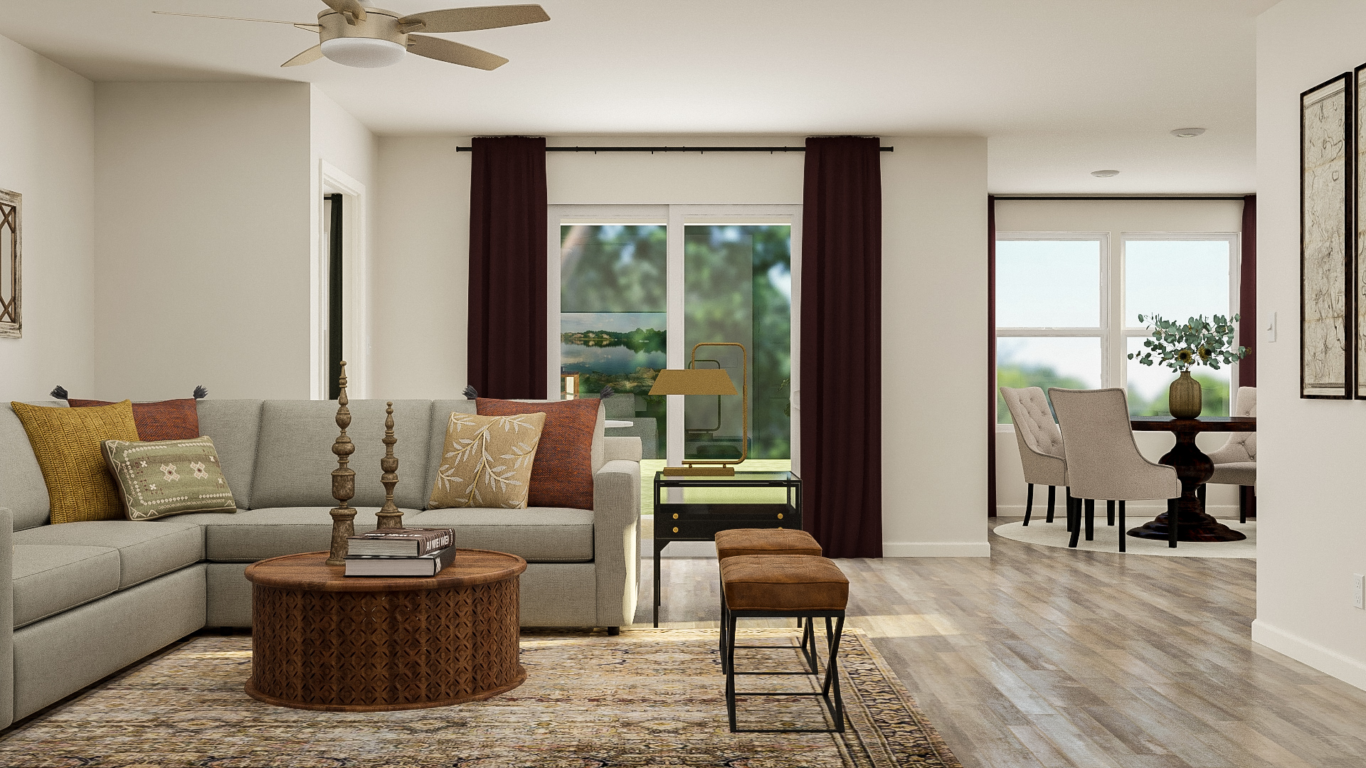A living room with a couch and chairs.