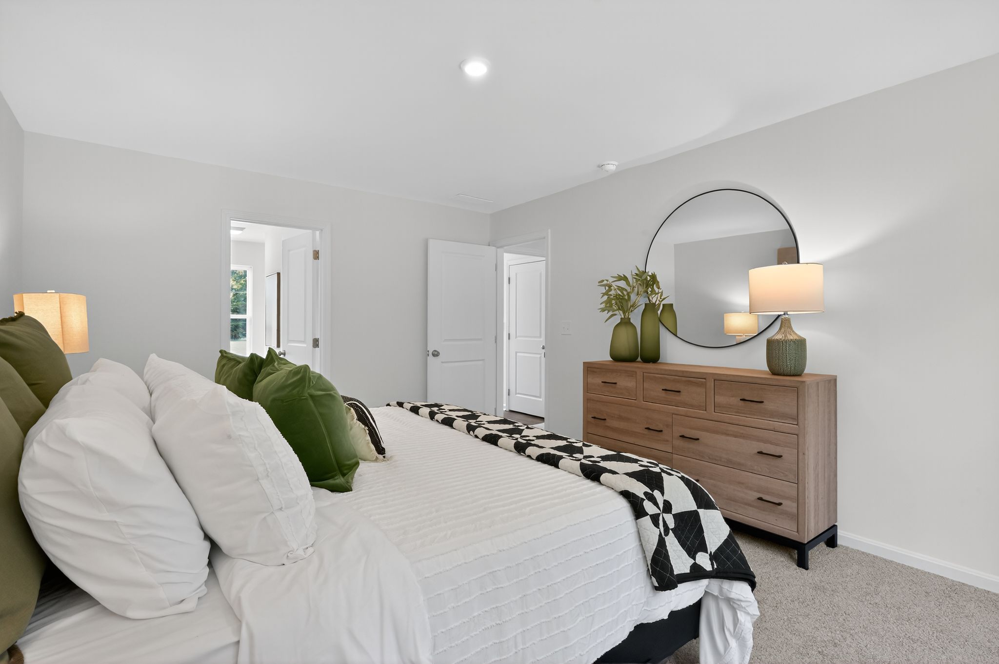 A bed in a room.