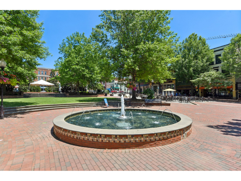 A fountain in a courtyard.