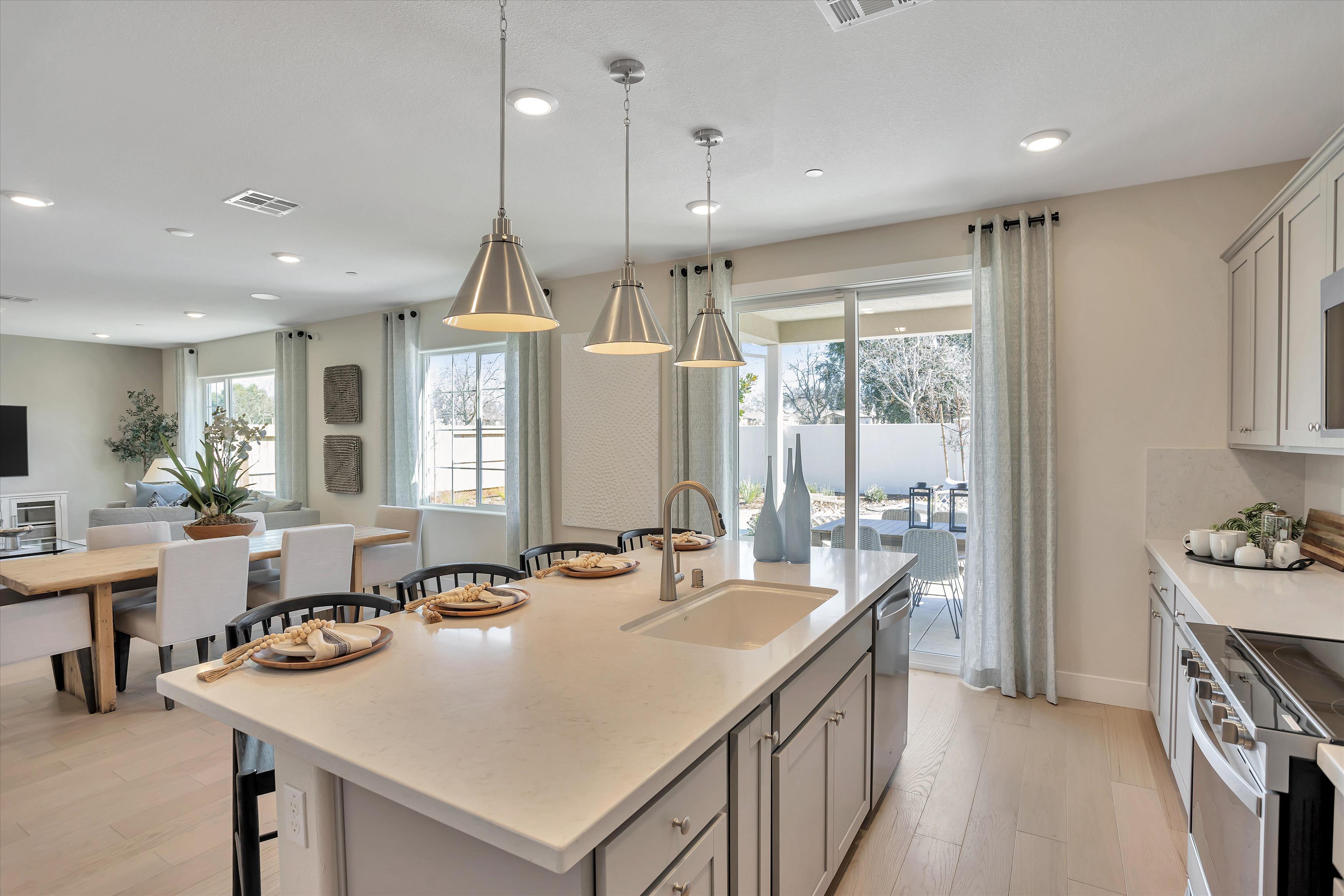 A kitchen with a large island.